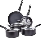 Amazon Basics Non-Stick Kitchen Cookware 8-Piece Set, Non-Induction, Includes Pots and Pans, Black