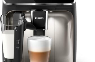 Philips 5400 Serie EP5447/90 Kaffeevollautomat, 12 Kaffeespezialitäten (LatteGo Milchsystem) Matt-Schwarz/Verchromte Arena