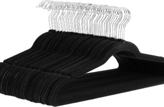 Amazon Basics Slim Velvet Non-Slip Space Saving Suit Clothes Hangers, Closet Organizer, Black, 50-Pack