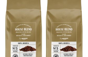 by Amazon House Blend Coffee Beans, 100% Arabica, Medium Roast, 2kg, 2 Pack of 1kg – Rainforest Alliance Certified