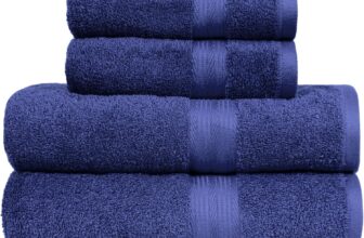Amazon Basics 4 Piece Fade Resistant Bath Towel Set for Bathroom, 100% Cotton Soft and Absorbent, 2 Bath & 2 Hand Towels, Royal Blue